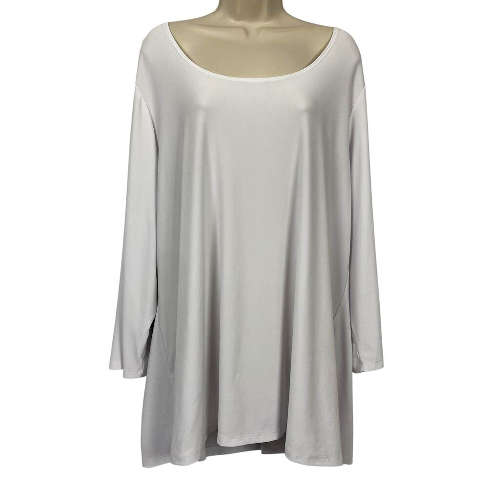 Slinky Brand Tunic Top Womens 3X White Scoop Neck Stretch Travel Knit Flowy